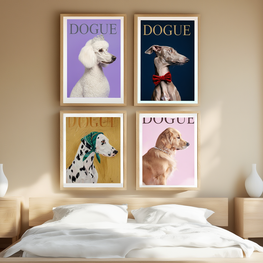 Set of 4 DOGUE Wall Art Prints | Curated Fashion Dog Collection | Minimalist Pet Decor