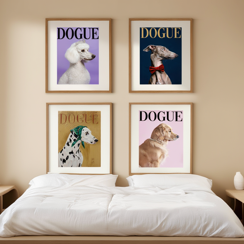 Set of 4 DOGUE Wall Art Prints | Curated Fashion Dog Collection | Minimalist Pet Decor