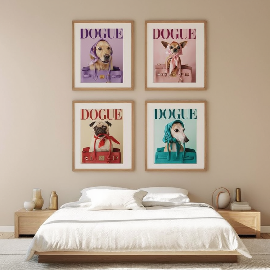 Set of 4 DOGUE Wall Art Prints | Handbags Collection | Fashion Dog Posters | Minimalist Pet Decor