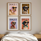 Set of 4 DOGUE Wall Art Prints | Sunglasses Collection | Fashion Dog Posters | Minimalist Pet Decor