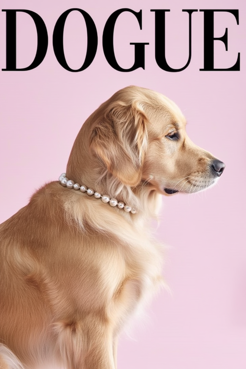 Dogue – Golden Retriever Pink Cover – Minimalist Wall Art Print