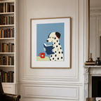 Minimalist Dalmatian Reading | Whimsical Dog Wall Art