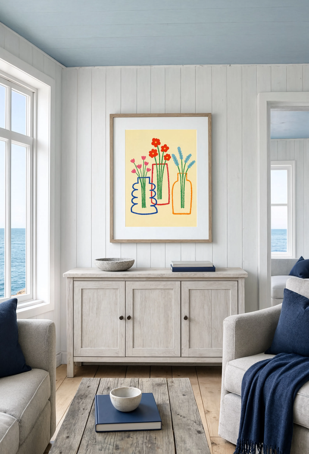 Line Drawn Floral Vases | Contemporary Botanical Wall Art