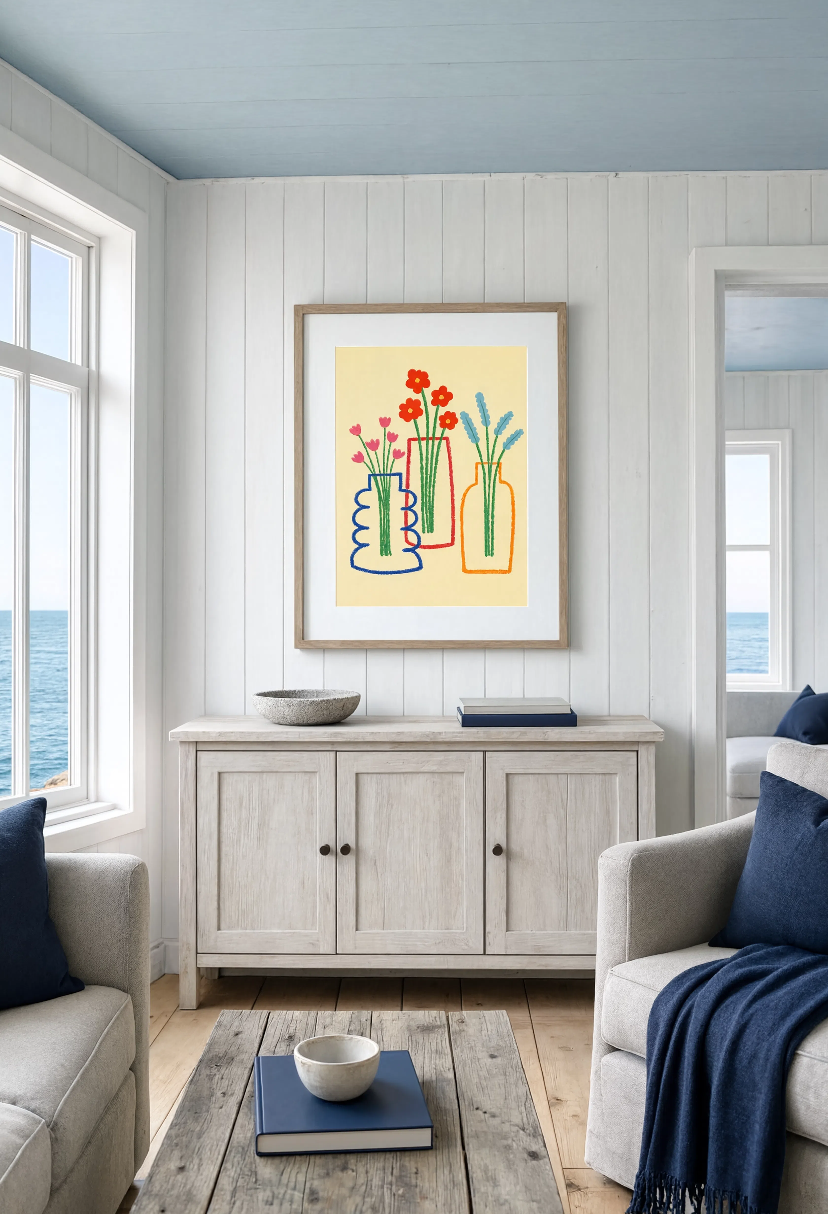 Line Drawn Floral Vases | Contemporary Botanical Wall Art