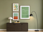 Set of 3 Still Life Illustration, Football Match & Red and Green Squares – Contemporary Minimalist Wall Art Prints