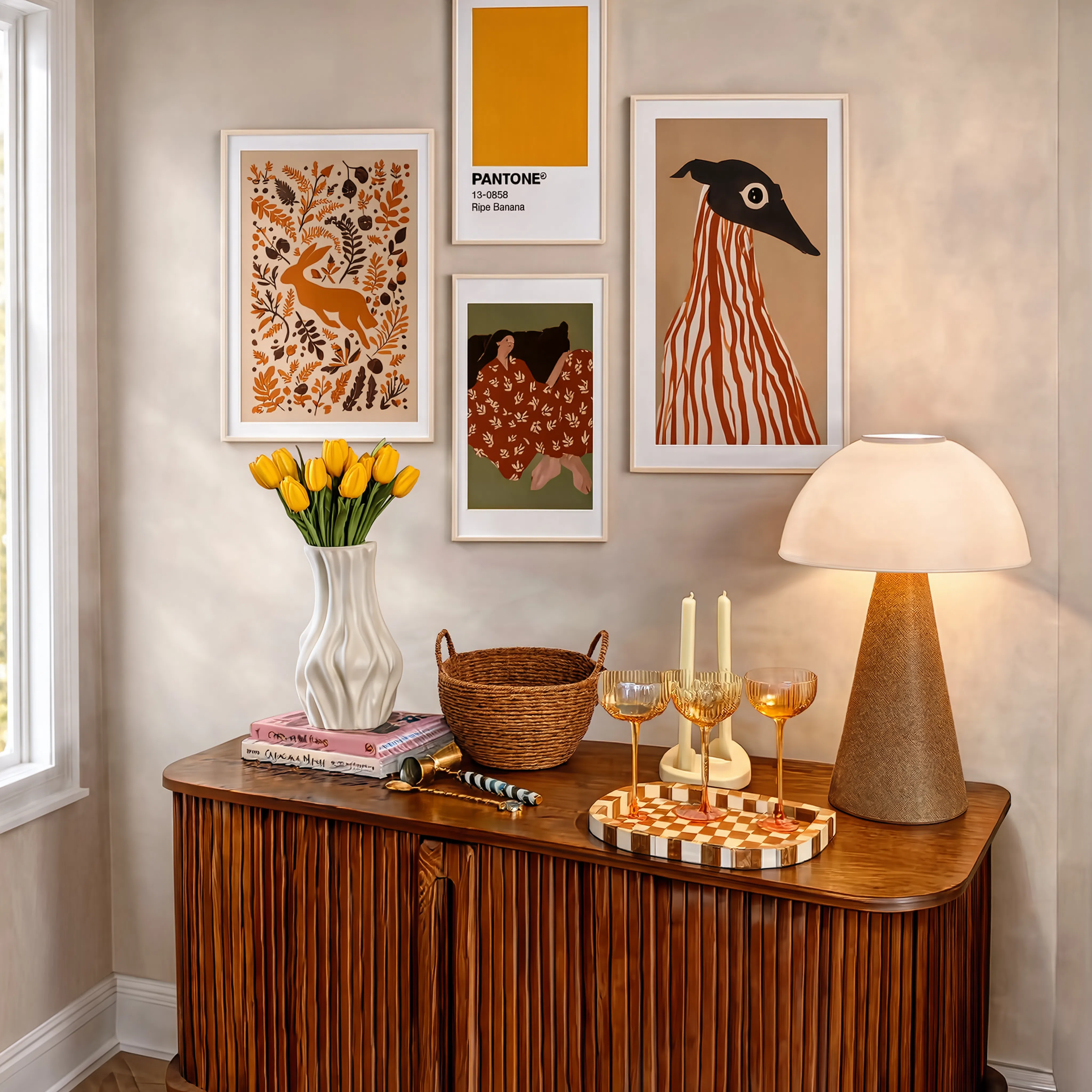 Set of 4 – Playful Folk Animal & Minimalist Home Wall Art Print Collection