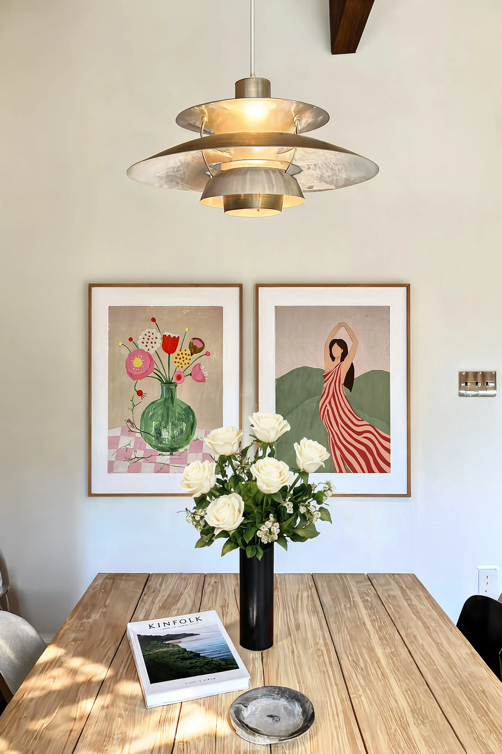 Set of 2 | Chequered Pink Floral & Standing Figurative Portrait | Contemporary Wall Art |