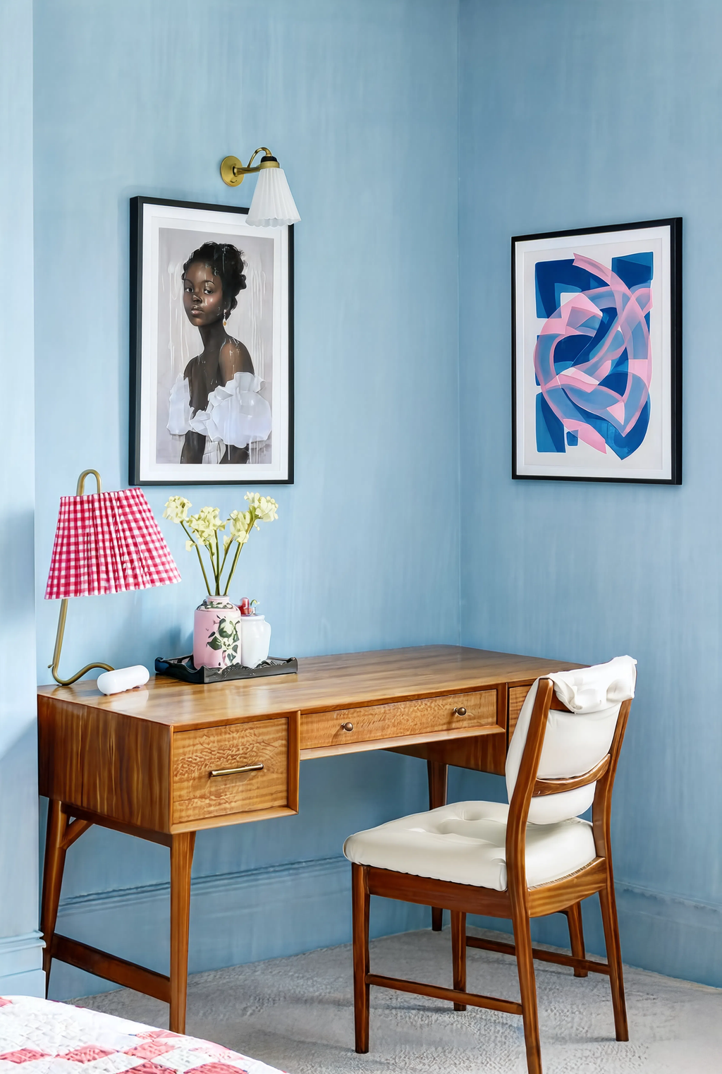 Set of 2 Modern Wall Art Prints | Painterly Portrait of a Black Woman & Cerulean Lines