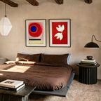 Set of 2 Doves in Red Hues & Wassily Kandinsky Blauer Kreis No. 2 (Cercle Bleu II) Prints | Abstract Wall Art Set (