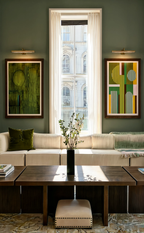 Set of 2 Olive Field Companion II & Striped Weave Companion II | Contemporary Abstract Wall Art Prints