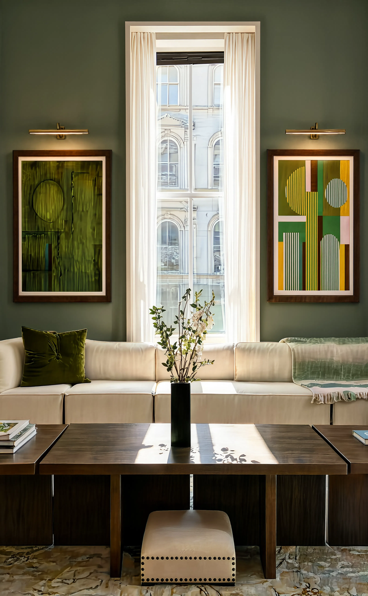 Set of 2 Olive Field Companion II & Striped Weave Companion II | Contemporary Abstract Wall Art Prints