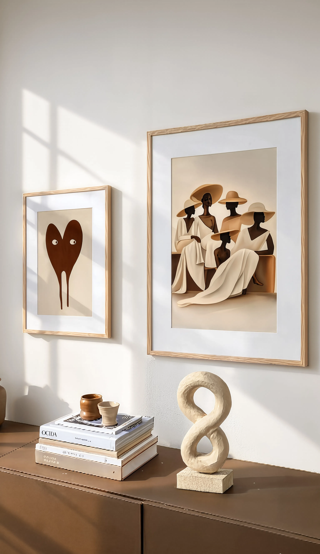 Set of 2 Contemporary Figurative Wall Art Prints – Elegant Together & Red Heart Character Gallery Set
