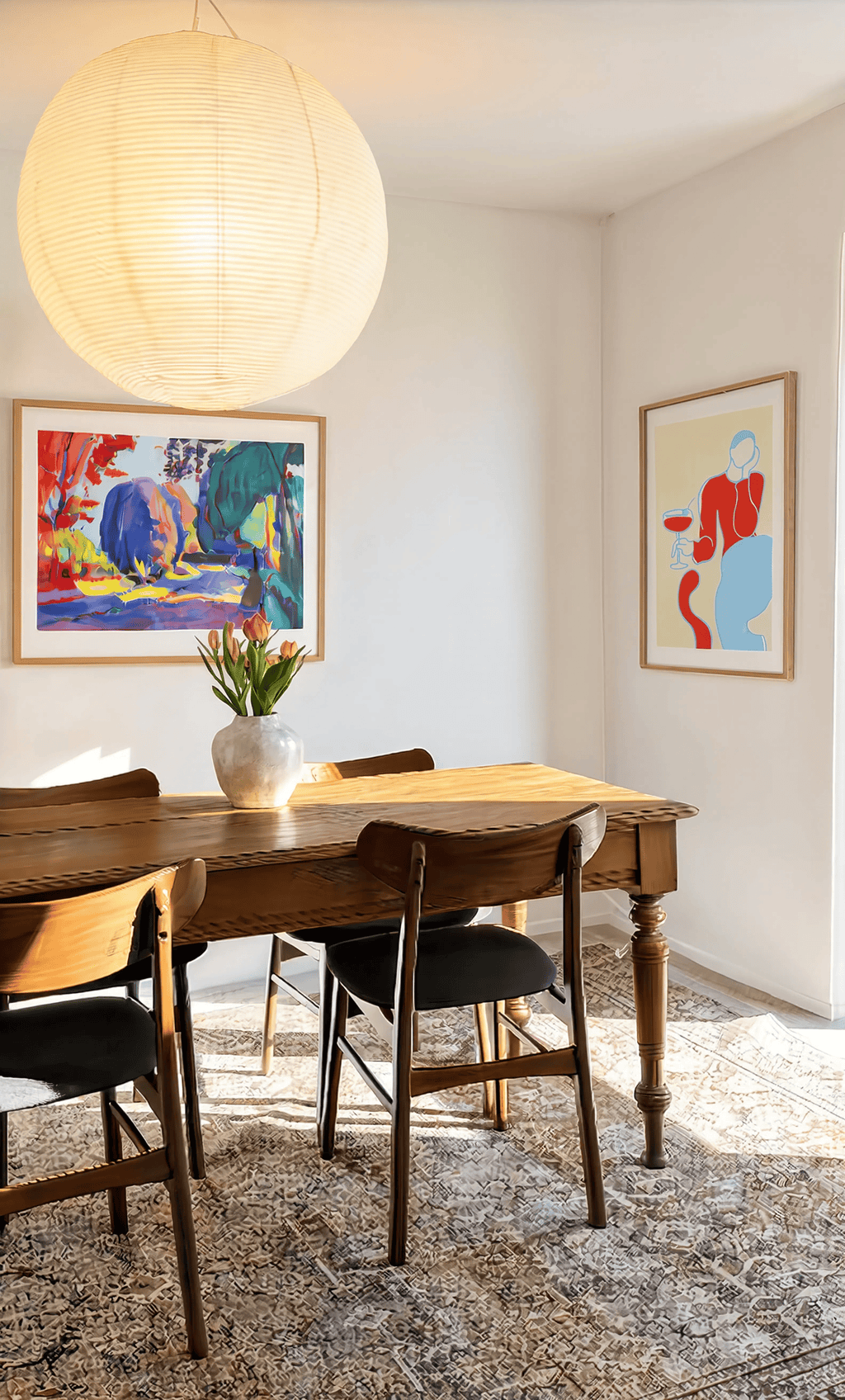 Set of 2 Red & Pale Blue Figurative Woman & Henri Matisse Luxembourg Gardens Prints | Contemporary Wall Art Set