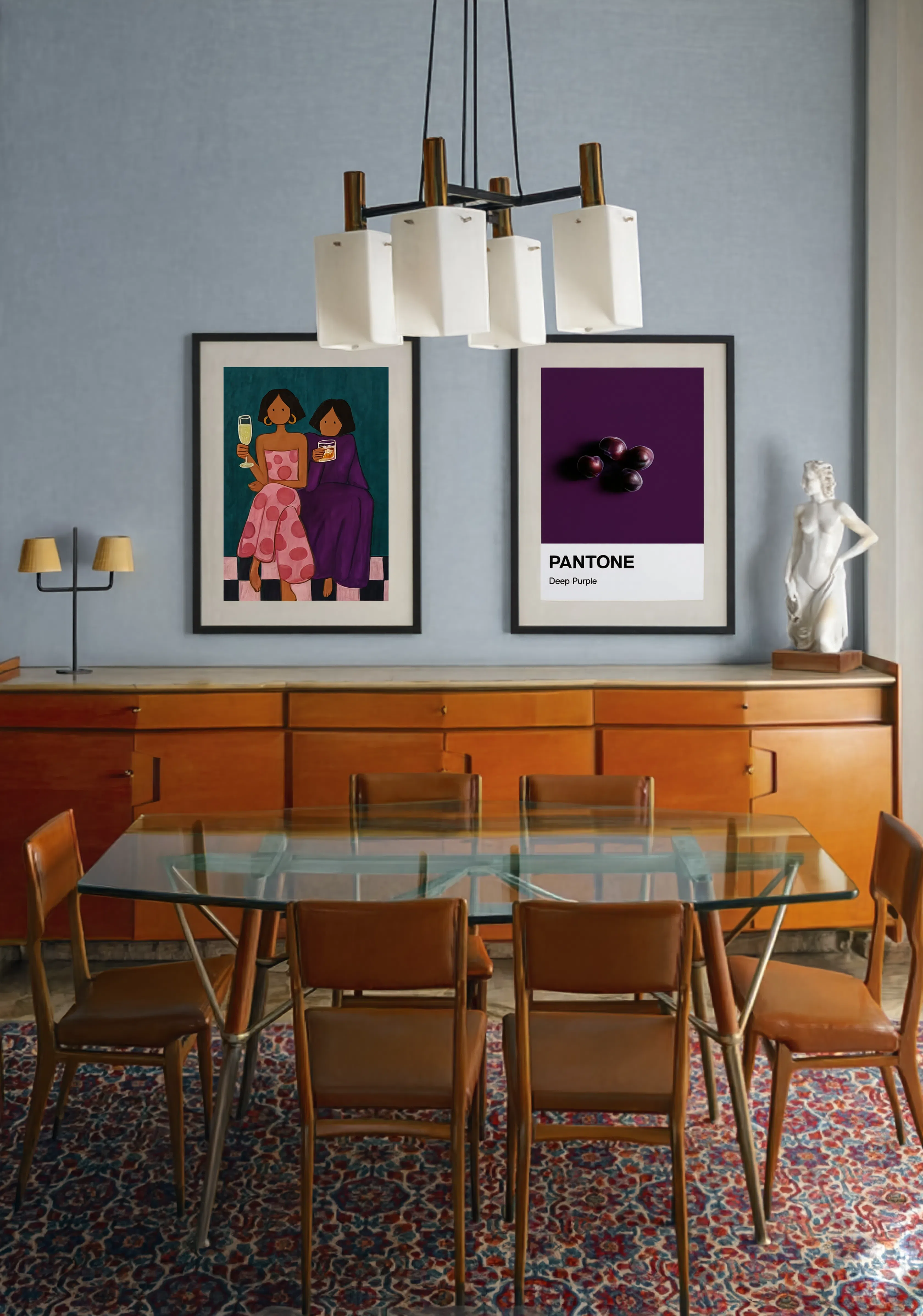 Set of 2 Colourful Black Women Portraits & Pantone-Inspired Deep Purple Prints | Contemporary Wall Art Set