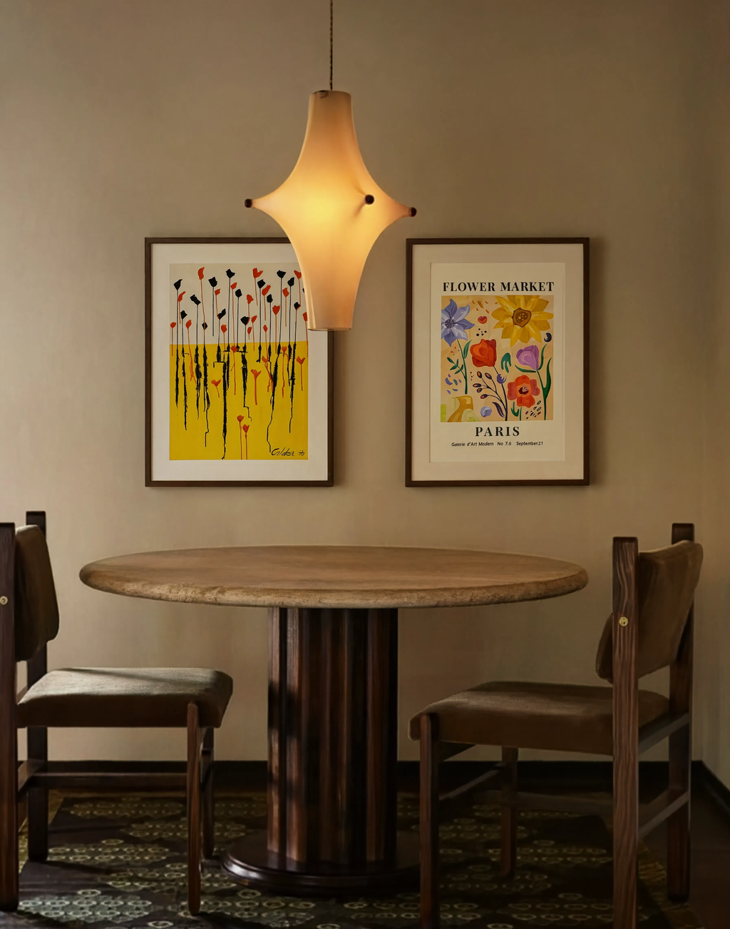 Set of 2 Floral & Nature-Inspired Art Prints – Paris Flower Market & Golden Meadow Gallery Set