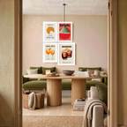Set of 4 Wall Art Prints – Golden Morning Croissant, Tomato Maximalist, Negroni Cocktail & Red Lobster Collection