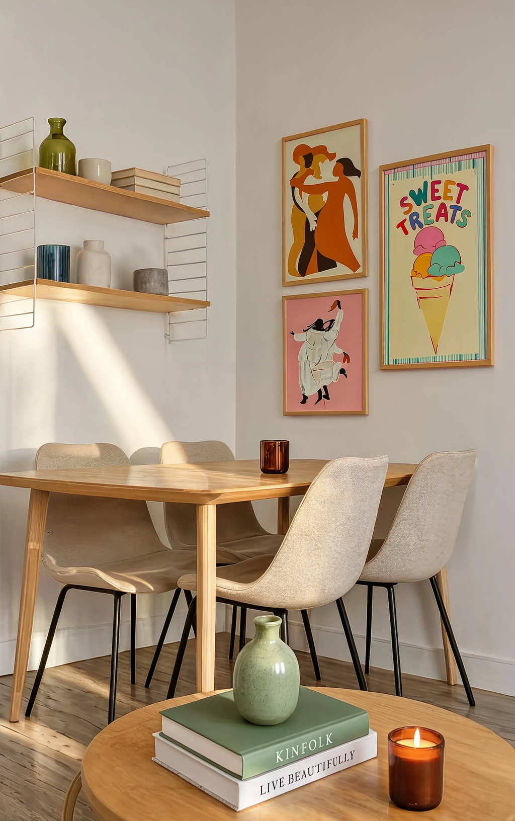 Set of 3 Minimalist Art Prints – Sweet Treats, Dancing for Joy & Abstract Figurative Shapes Gallery Set