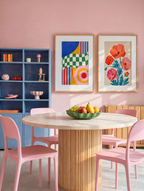 Set of 2 Geometric Pop II & Poppy Variation – Warm Hues | Contemporary Geometric & Floral Wall Art Prints