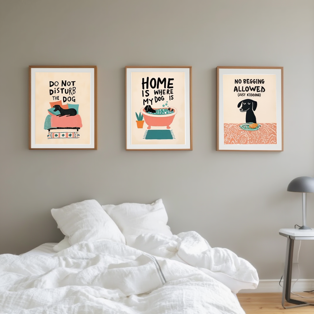 Set of 3 Funny Illustrated Dogs Prints – Whimsical Wall Art - Hakyarts