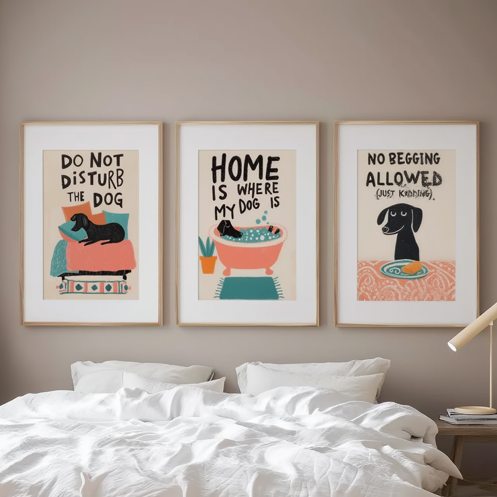 Set of 3 Funny Illustrated Dogs Prints – Whimsical Wall Art - Hakyarts