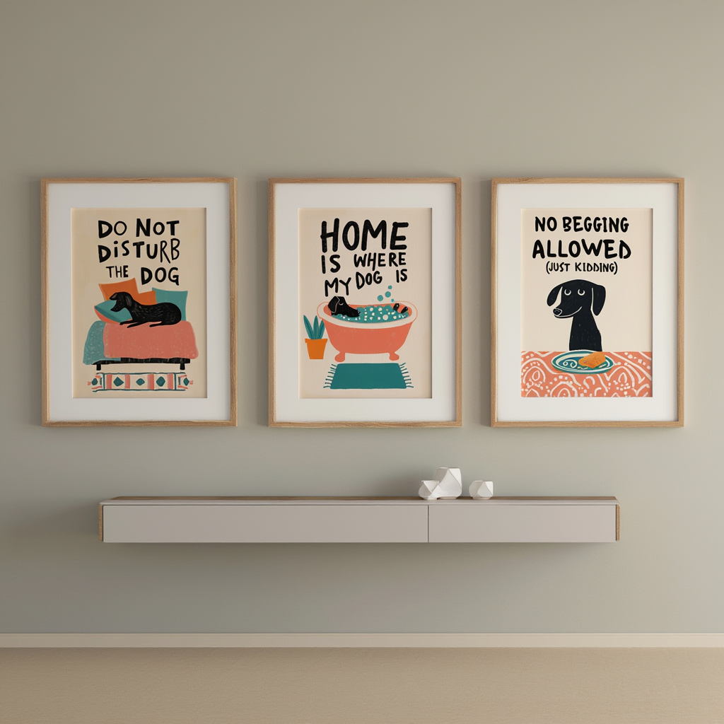 Set of 3 Funny Illustrated Dogs Prints – Whimsical Wall Art - Hakyarts