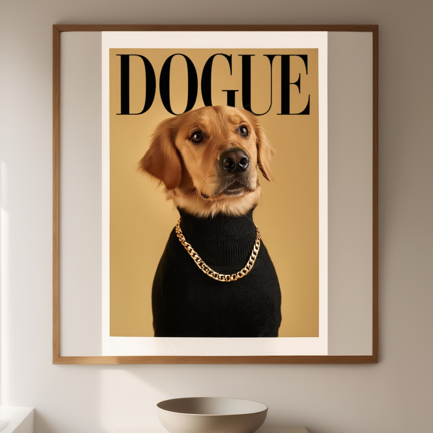 Dogue – Golden Retriever Fashion Cover – Minimalist Wall Art Print