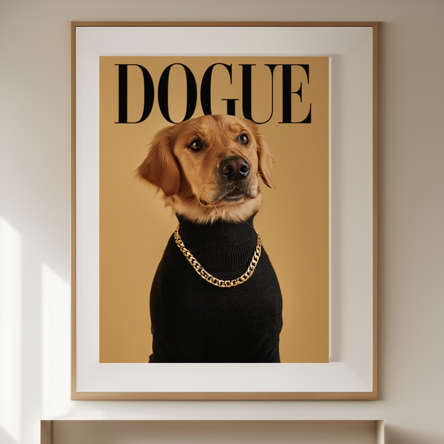 Dogue – Golden Retriever Fashion Cover – Minimalist Wall Art Print