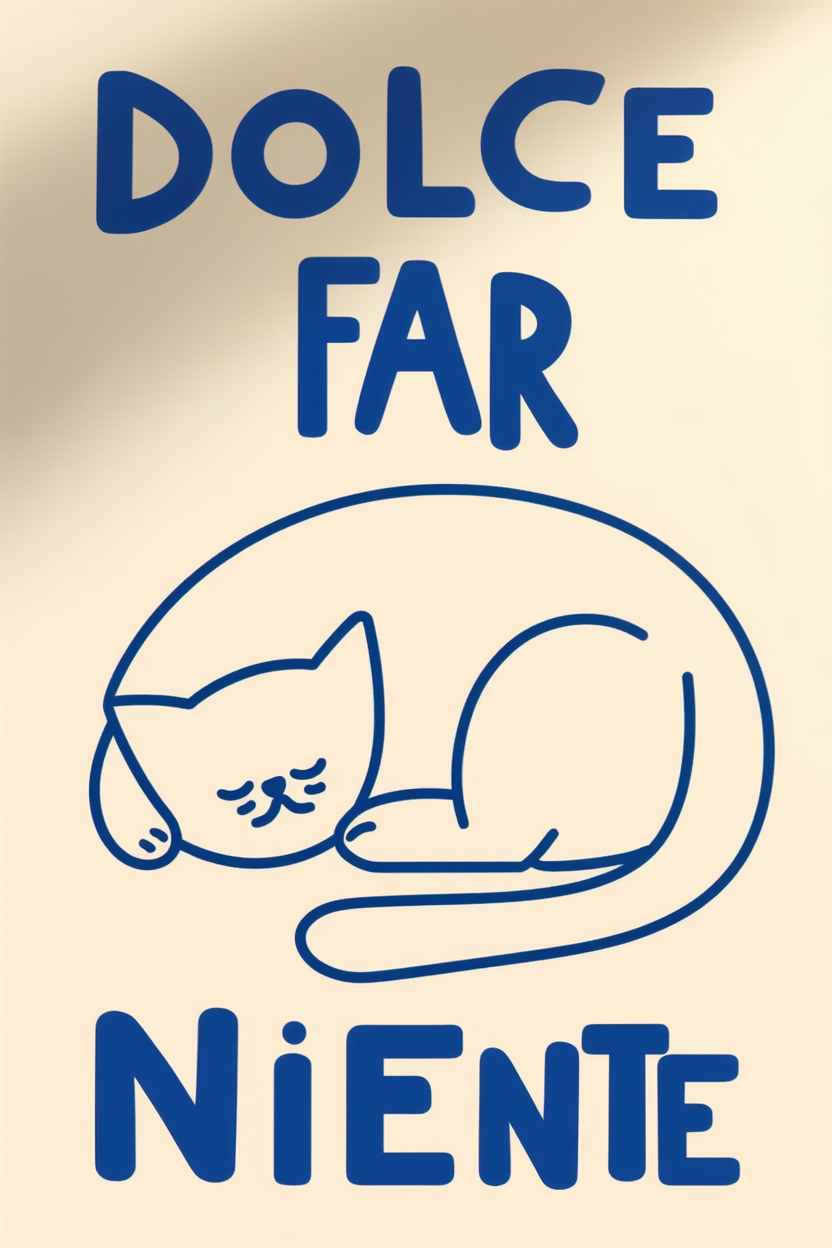 Set of 3 Dolce Far Niente Cat Whimsical Prints – “The Sweetness of Doing Nothing”