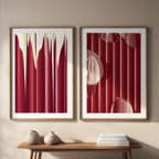 Set of 2 Red Petals – Minimalist Botanical Wall Art Prints