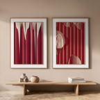 Set of 2 Red Petals – Minimalist Botanical Wall Art Prints