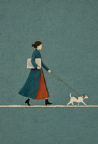 Dusk Blue Stroll with Dog | Contemporary Figurative Wall Art