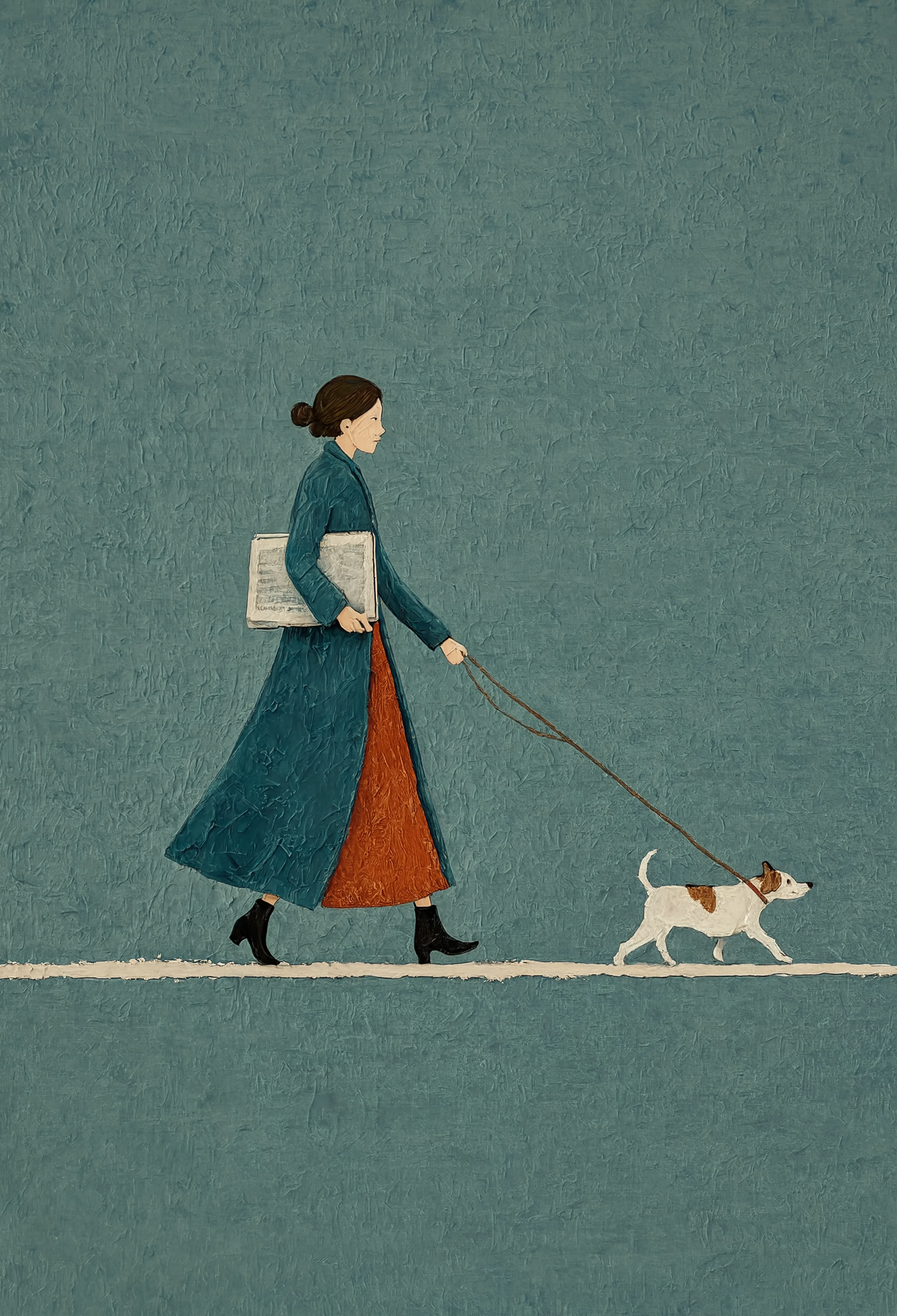 Dusk Blue Stroll with Dog | Contemporary Figurative Wall Art