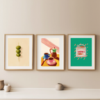 Set of 3 Olives, Sardines & Breakfast Table Prints – Mediterranean Kitchen Wall Art - Hakyarts