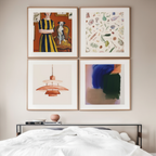 Set of 4 Sunburst Serenade, Glow & Whimsy, Companions at Home Art Prints – Contemporary Abstract & Whimsical Wall Art - Hakyarts