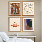 Set of 4 Sunburst Serenade, Glow & Whimsy, Companions at Home Art Prints – Contemporary Abstract & Whimsical Wall Art - Hakyarts