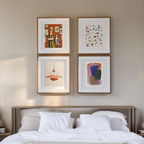 Set of 4 Sunburst Serenade, Glow & Whimsy, Companions at Home Art Prints – Contemporary Abstract & Whimsical Wall Art - Hakyarts