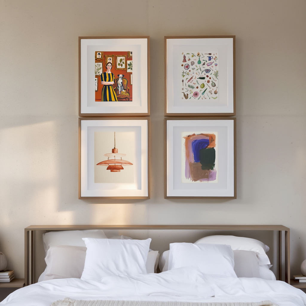 Set of 4 Sunburst Serenade, Glow & Whimsy, Companions at Home Art Prints – Contemporary Abstract & Whimsical Wall Art - Hakyarts