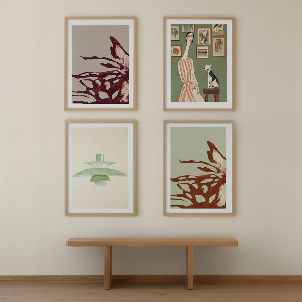 Set of 4 Chromatic Whirl, Domestic Harmony & Luminous Dreams Art Prints – Contemporary Abstract Wall Art - Hakyarts