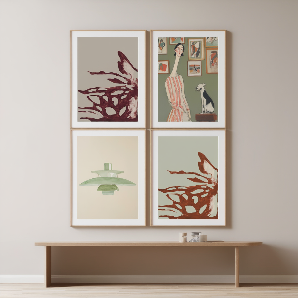 Set of 4 Chromatic Whirl, Domestic Harmony & Luminous Dreams Art Prints – Contemporary Abstract Wall Art - Hakyarts