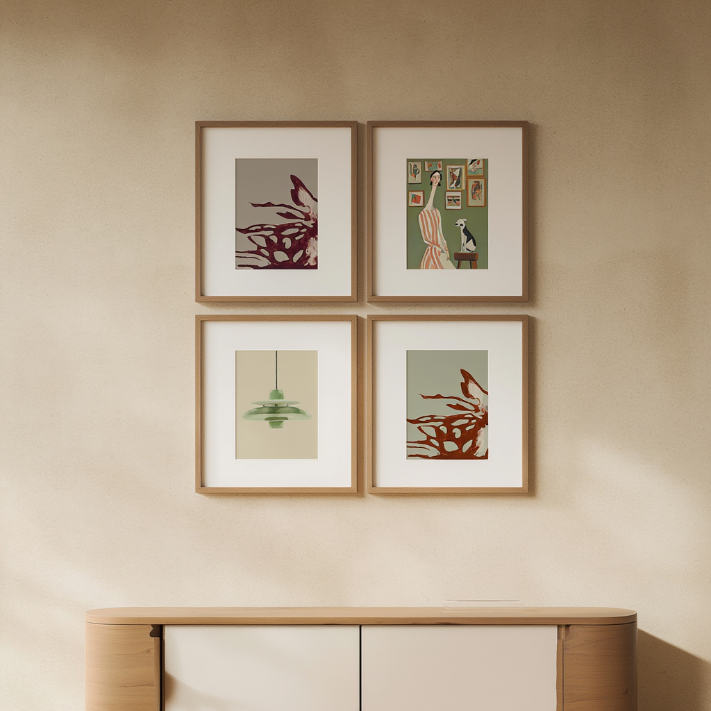 Set of 4 Chromatic Whirl, Domestic Harmony & Luminous Dreams Art Prints – Contemporary Abstract Wall Art - Hakyarts