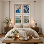 Set of 4 Wall Art Prints – Yasuragi Ocean Waves, Blue Irises & Japanese Ukiyo-e Collection
