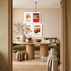 Set of 4 Wall Art Prints – Golden Morning Croissant, Tomato Maximalist, Negroni Cocktail & Red Lobster Collection