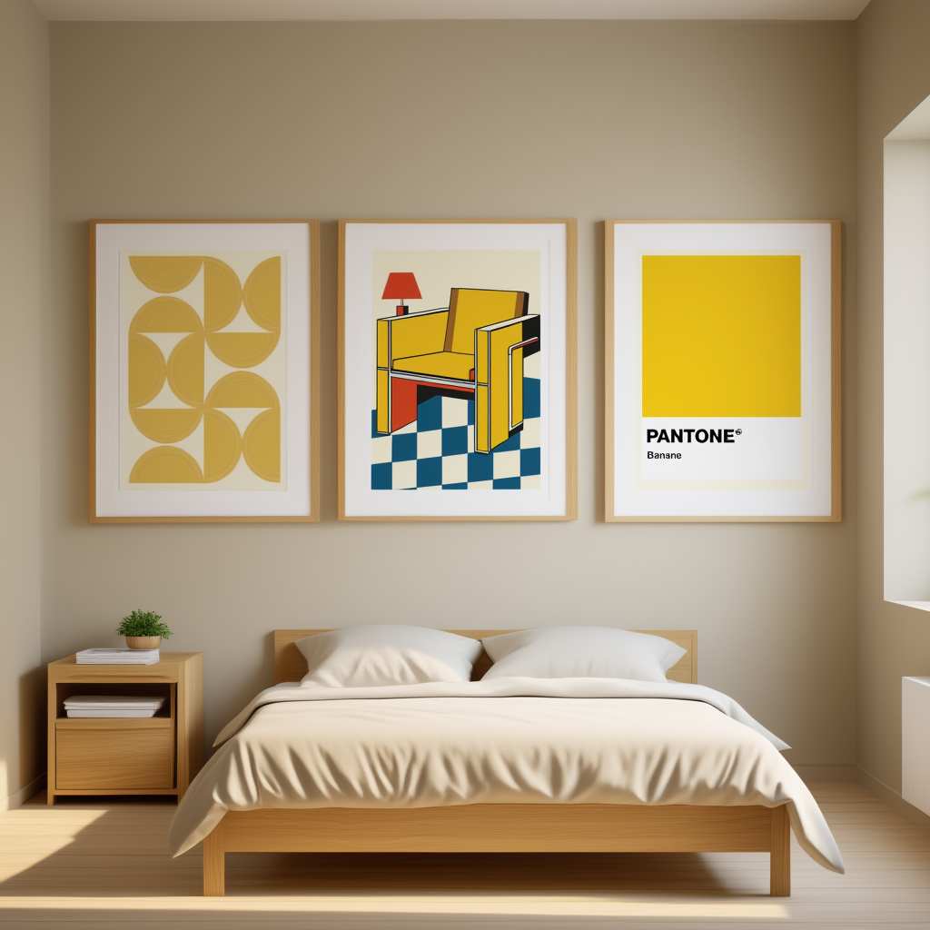 Set of 3 Pantone Yellow Bauhaus Art Prints – Geometric Modern Wall Decor - Hakyarts