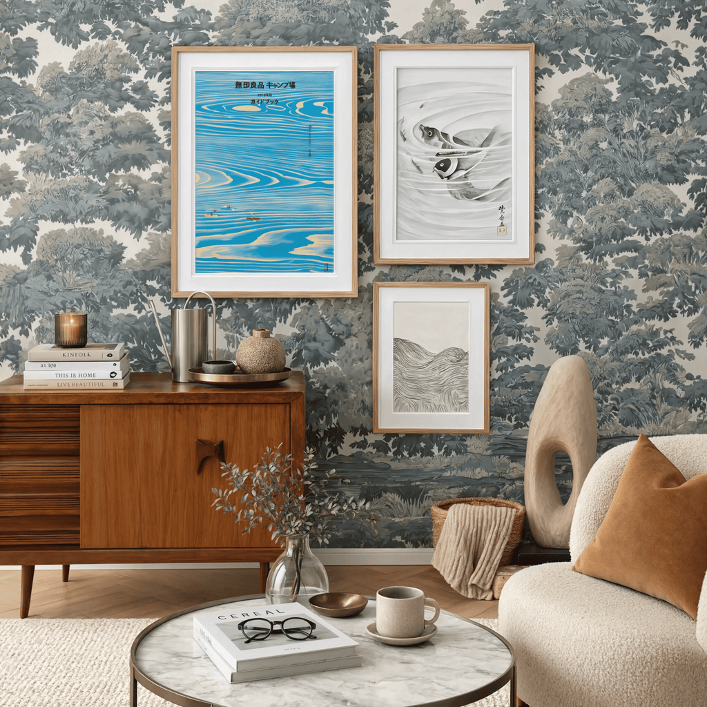 Set of 3 Wall Art Prints – Japanese Wave Art, Minimalist Travel Illustration & Ukiyo-e Fish Collection
