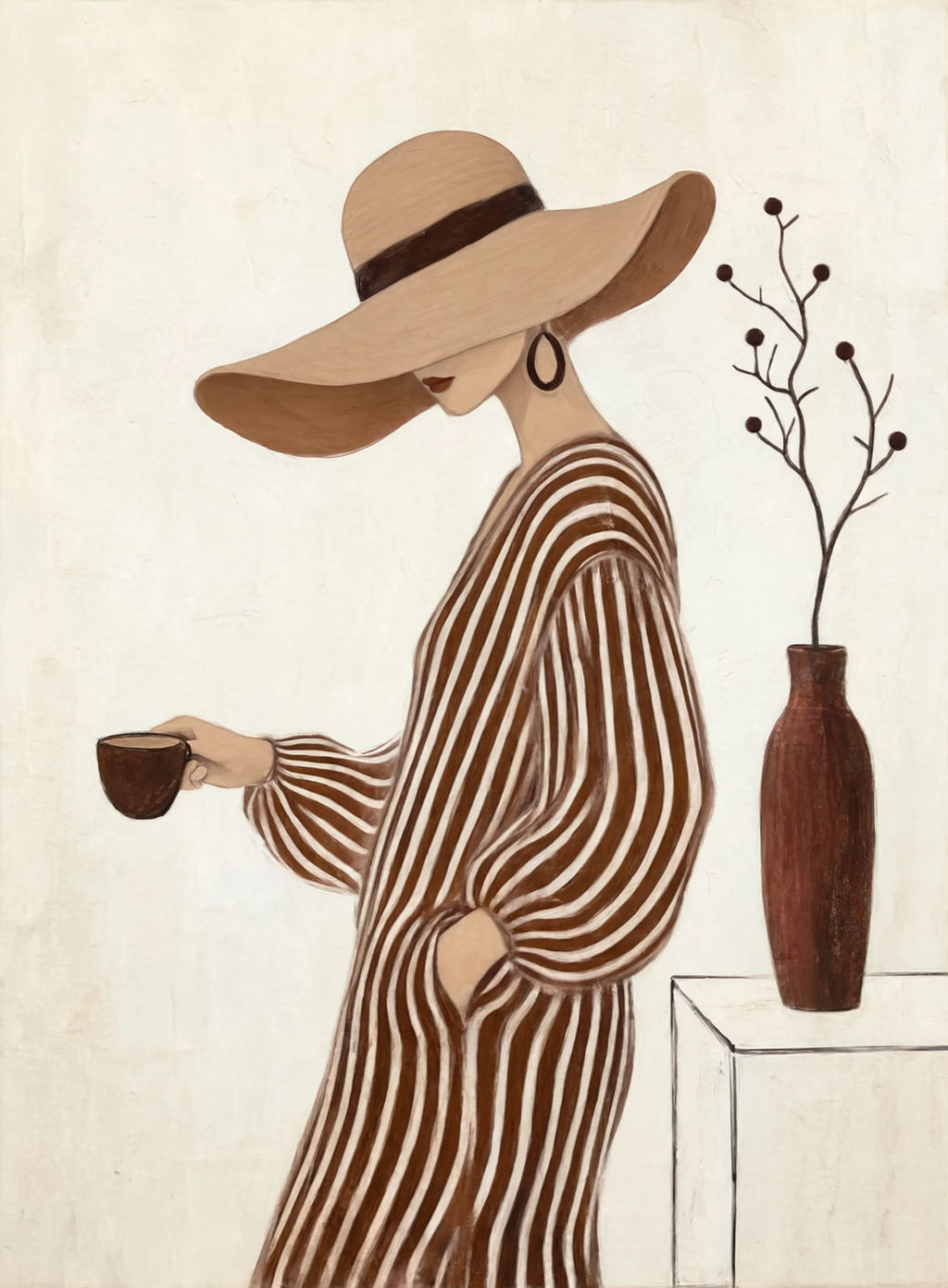 Set of 2 Woven Textile & Elegant Hat | Contemporary Textured & Fashion Art Prints