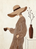 Set of 2 Woven Textile & Elegant Hat | Contemporary Textured & Fashion Art Prints