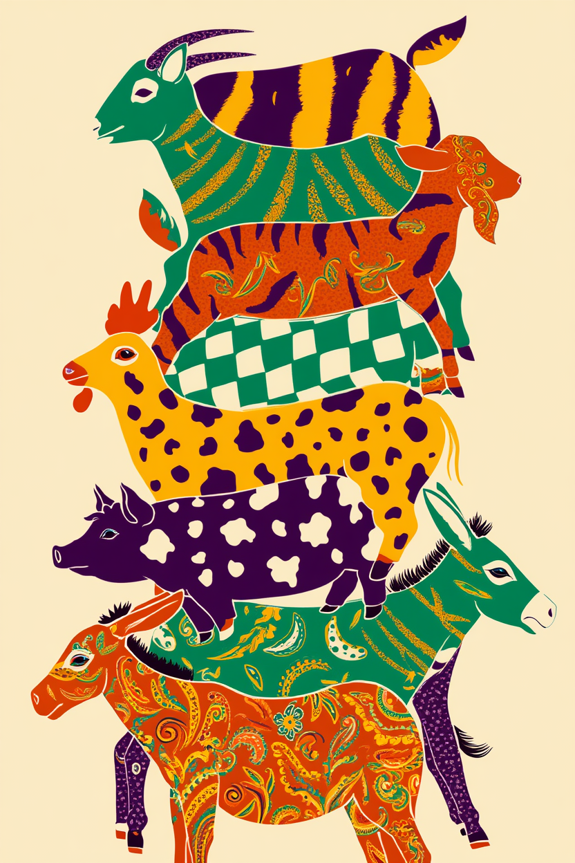 Colourful Animal Farms – Minimalist Wall Art Print