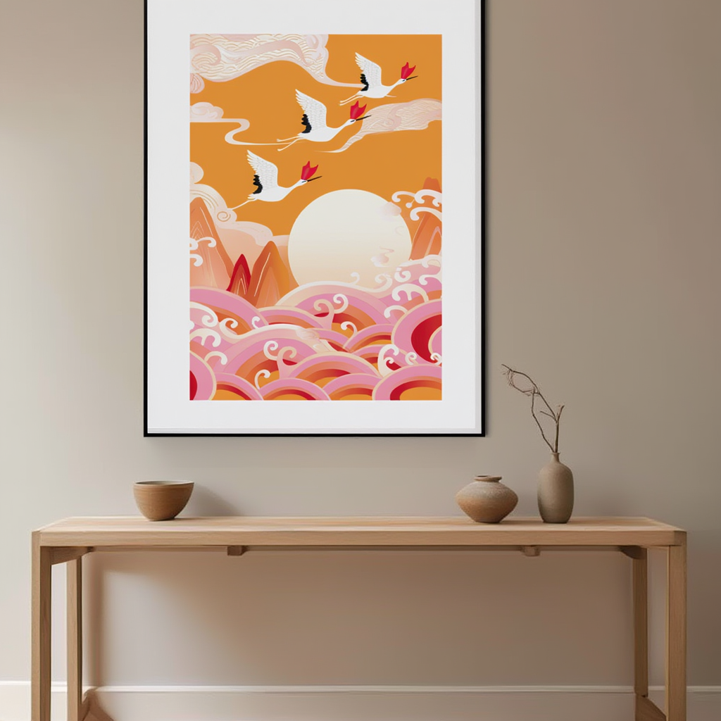 Colourful Crane Illustrated Print