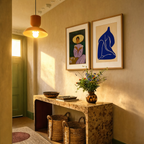 Set of 2 Wall Art Prints | Figurative Portrait with Earrings & Blue Abstract Figures II