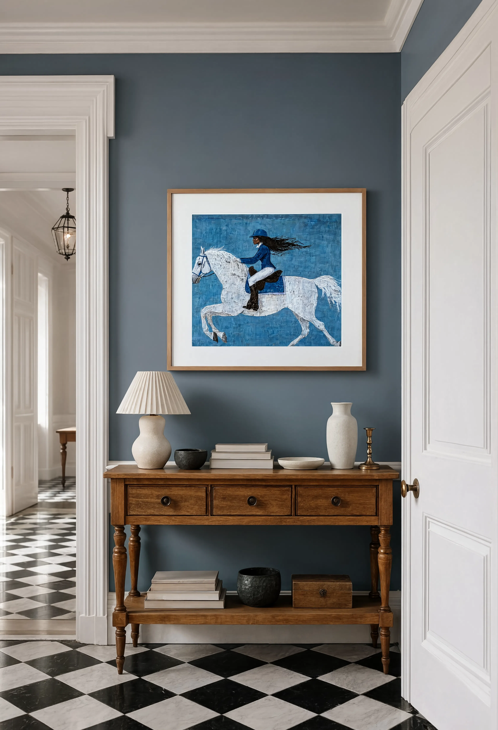 Blue Rider Equestrian Print | Contemporary Horse & Rider Wall Art